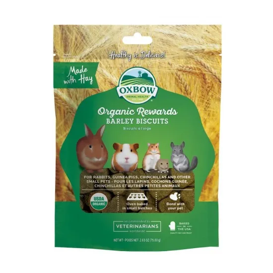 Oxbow Organic Barley Biscuits Treats - 70 gr alimento complementare per conigli e roditori