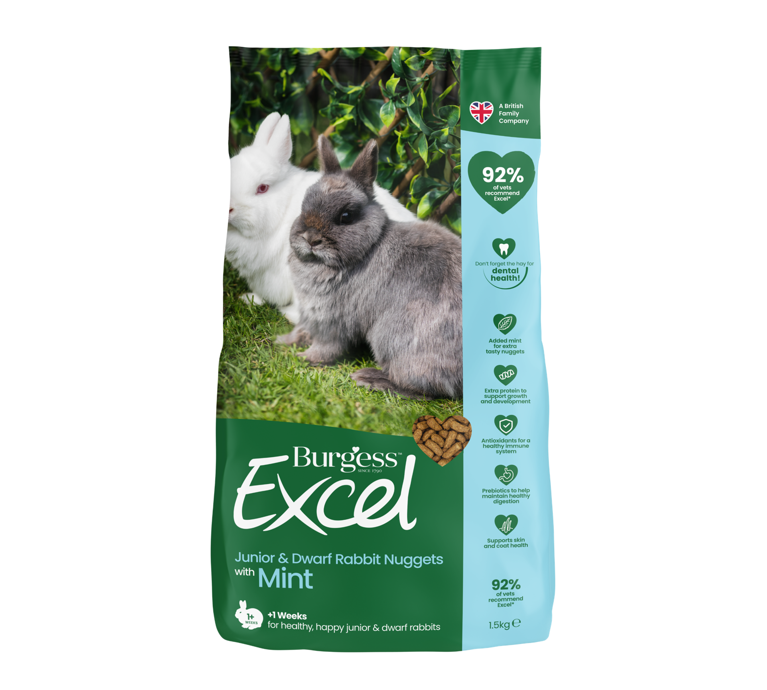 Burgess Excel Rabbit Junior &amp; Dwarf - alimento complementare per conigli giovani o nani 1,5 kg